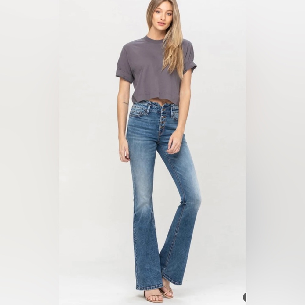 Vervet High Rise Button Fly Double Waistband Flare Jeans